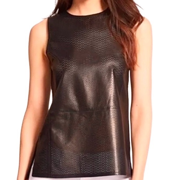 Vince Tops - NWOT Vince Modern Minimalist Lambskin Leather Mesh /Sheer Silk Peplum Hem Top…
